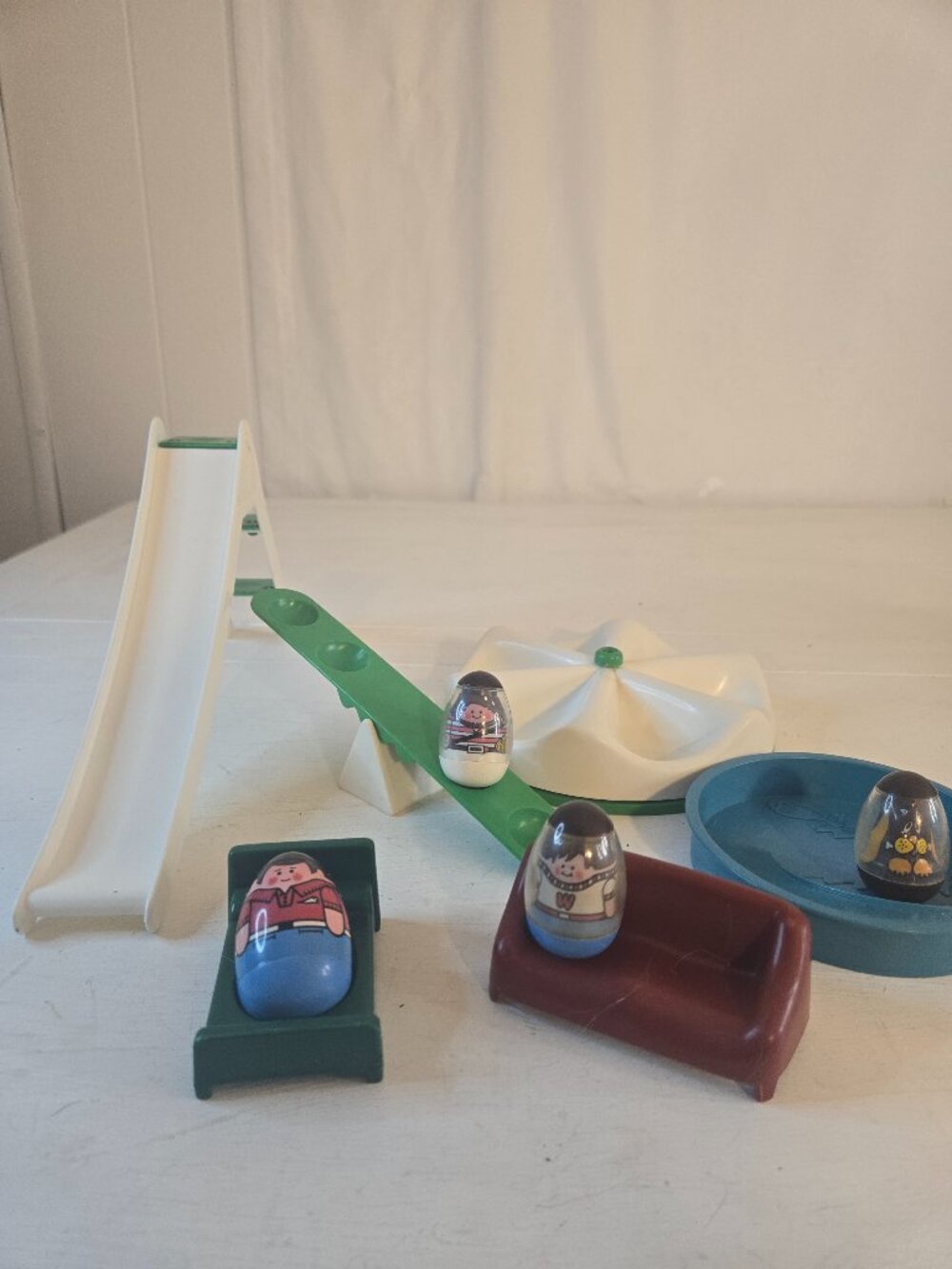 Hasbro 1970s Weebles Dad, Boy, Girl and Dog with Playground Equipment Lot